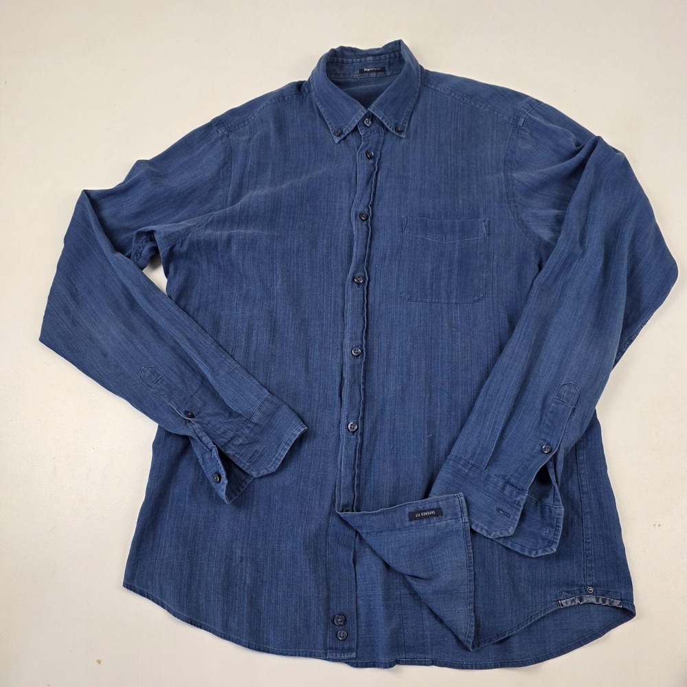 ZegnaSport Shirt Mens XL Blue Long Sleeve Button Down Tapered Fit Cotton Casual